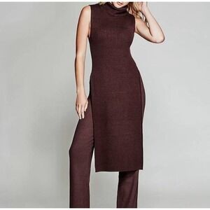 Marciano XS Sleeveless Turtleneck‎ Knit Sweater Side Slit Tunic Top Maroon